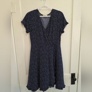 Kaileigh Navy and White Dotted Midi Dress